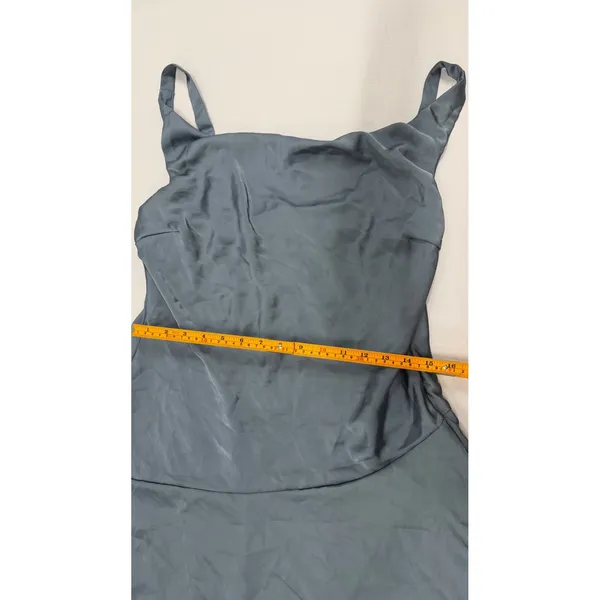 Satin Cowl Neck Mini Dress Dusty Blue Slate Slip Dress Large - Image 4