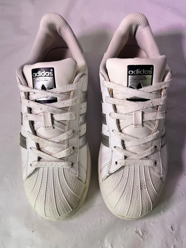 adidas White Sneakers with Silver Three-Stripes - Women's - Image 3