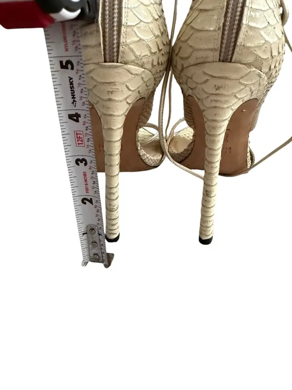 STUART WEITZMAN Beige Snake Print Lace Up Sandals Heels Size 9 - Image 5