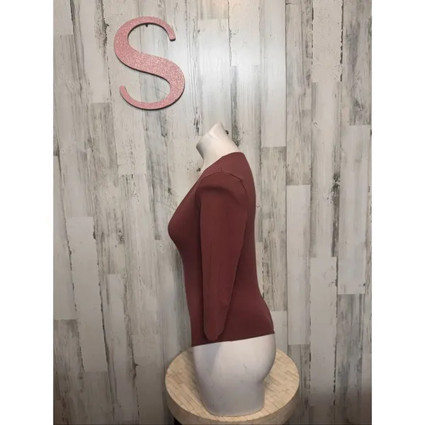 Rust Brown Deep V-Neck Long Sleeve Bodysuit – Size Small - Image 2