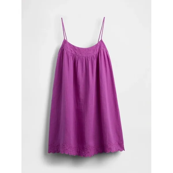 Gap Swing Dress Size S Purple Cattelya Orchid‎ Cotton Gauze Embroidered Boho - Image 2