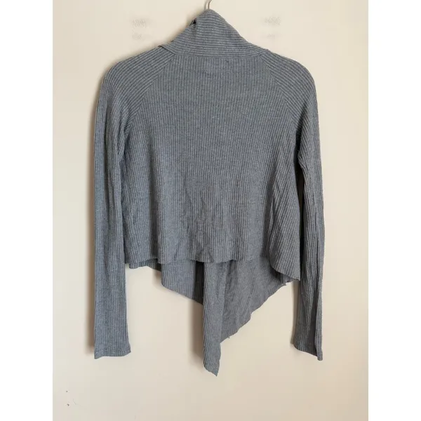 Joah Brown Cropped Cardigan Women One Size Grey Ribbed Draped Open Front - Image 2