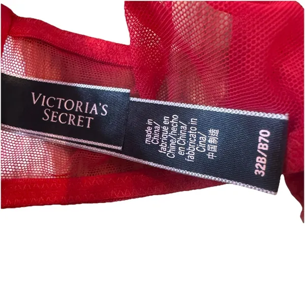 Victorias Secret LUXE Starburst Unlined Plunge Underwire Bra Red‎ Embroidered - Image 4