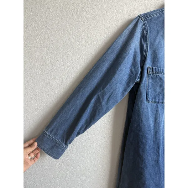 Madewell Denim Popover Shirtdress Large Blue Medium Wash Mini Pocket Minimalist - Image 10