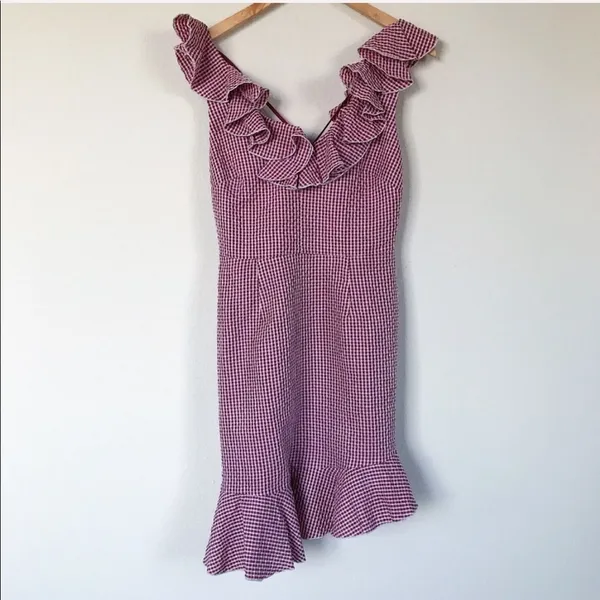 WAYF Gingham Ruffle Hem Mini Dress Medium Cottagecore Summer Picnic NWOT - Image 3