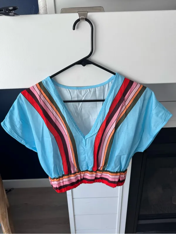 Rosa Clothing Boho Color Block Stripe V Neck Top Skirt Set Medium - Image 3