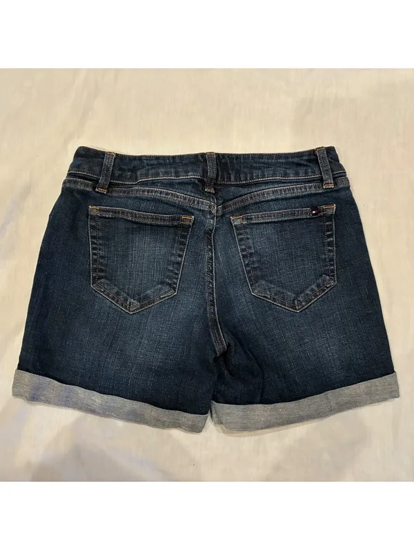 Tommy Hilfiger Womens Cuffed Denim Shorts Dark Wash Mid Rise Size 2 - Image 2