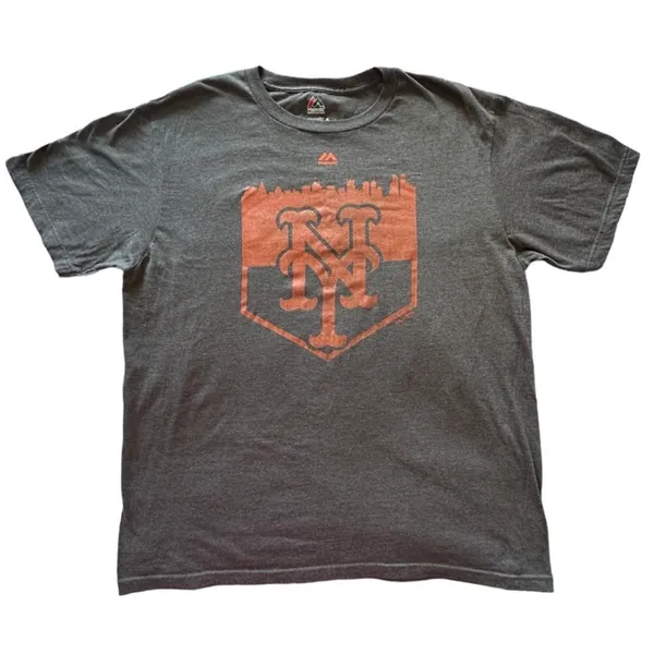 Majestic Gray Nee York Mets City Skyline Tee Size Large - Image 3