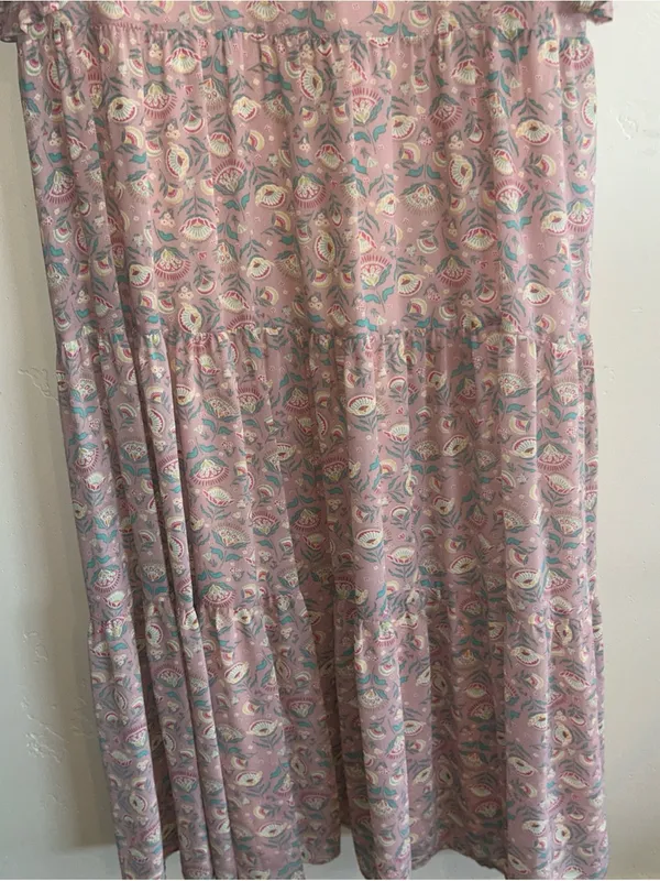 Melloday Woman’s Soft pink floral paisley tiered maxi dress Sz XL - Image 4