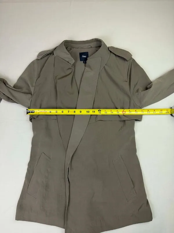 Gap Modern Gray Lightweight Open Front Belted Trench Coat Size Medium - Image 8