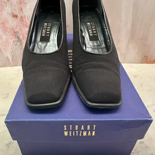 Stuart Weitzman Black Gore-Tex Rainaway Pumps Block Heel Women’s 8AAA Square Toe - Image 3