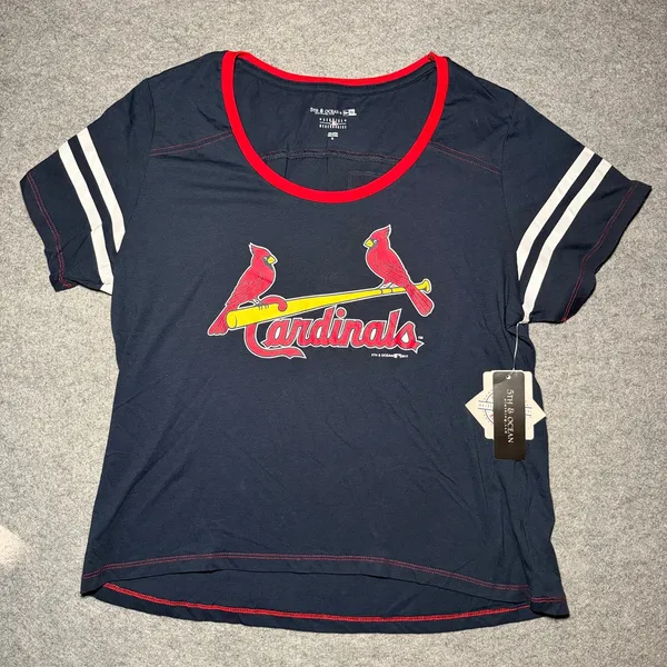 5TH & OCEAN NWT Women’s T-Shirt Striped Sleeves Blue Red XL - Image 2