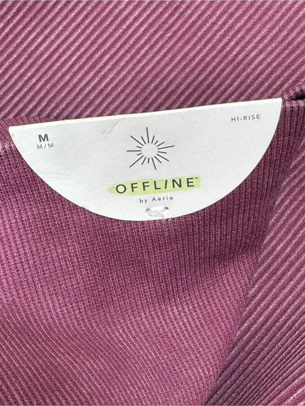 Aerie Offline Main Squeeze Ribbed Waffle Snap Ankle Hi Rise Leggings‎ Maroon M - Image 7