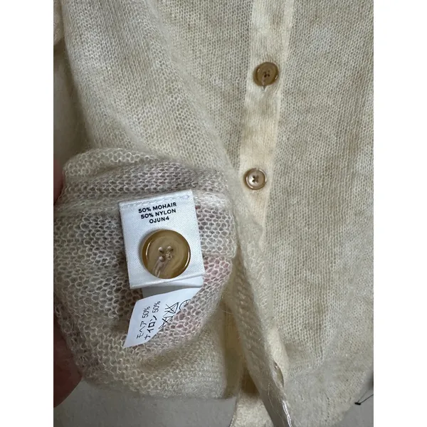 L.L.Bean Mohair Cardigan Sweater Fuzzy Sheer Halo Knit Ivory Womans XS - Image 11
