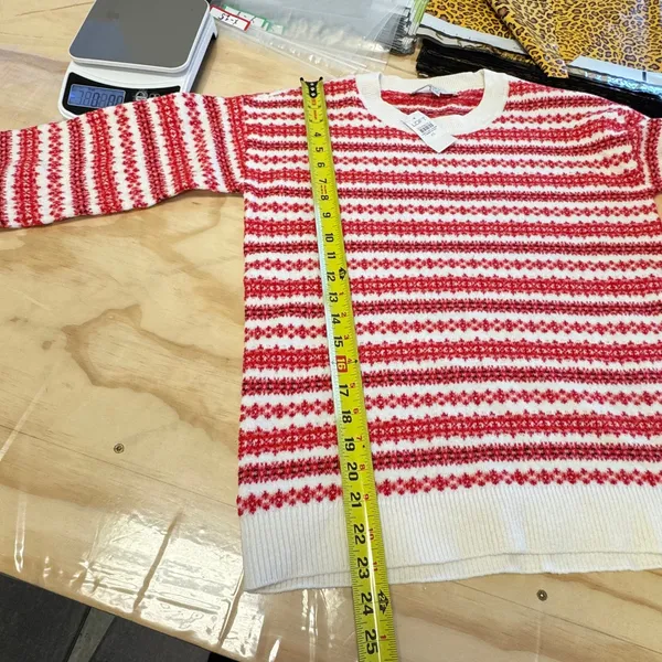 NWT LOFT‎ Women's Fair Isle Striped Crew Neck Sweater Red White XS S/766805 - Image 11