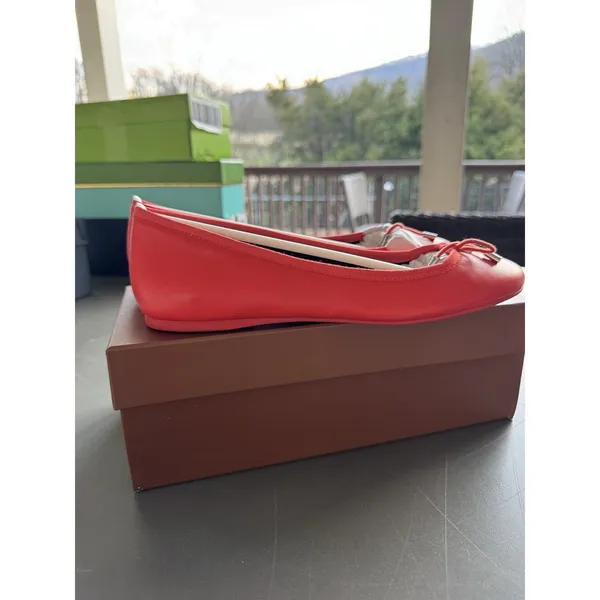 NEW COACH SIZE 9.5 Lara Silk Nappa Ballet Flats Orange Leather Bow Logo Shoes‎ - Image 3