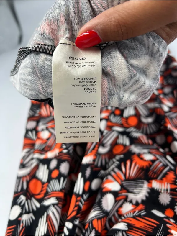 Free‎ People Daria Maxi Dress in Black Orange White High Slit Wrap S NWT - Image 8