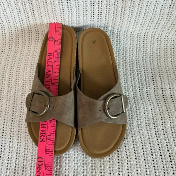New. Women’s Cork Footbed Slide Sandals with Buckle – Taupe size 10 - Image 12