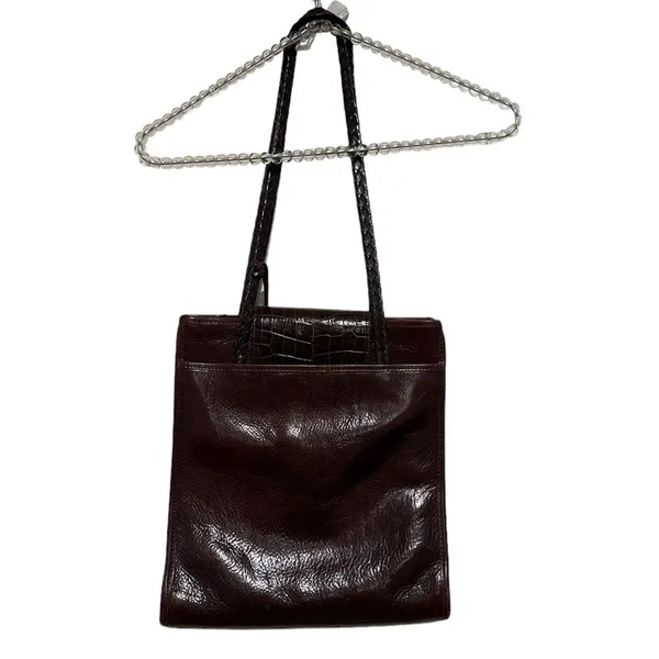Brighton Vintage Dark Brown Croc Chic Heart Charm Western Business Handbag - Image 2