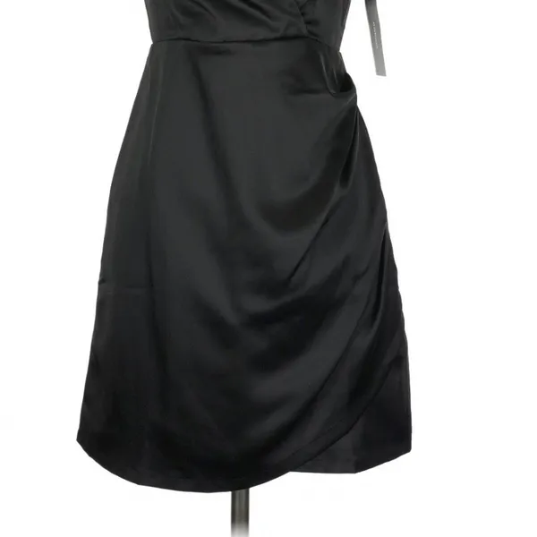 Lulus Black Ecstatic Evening Satin Puff Sleeve Ruched Mini Dress Small LBD - Image 5