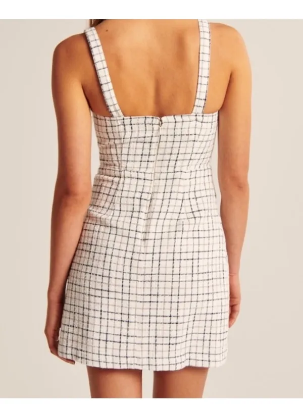 Abercrombie & Fitch Black White Tweed Square Neckline Sleeveless Mini Dress L - Image 12