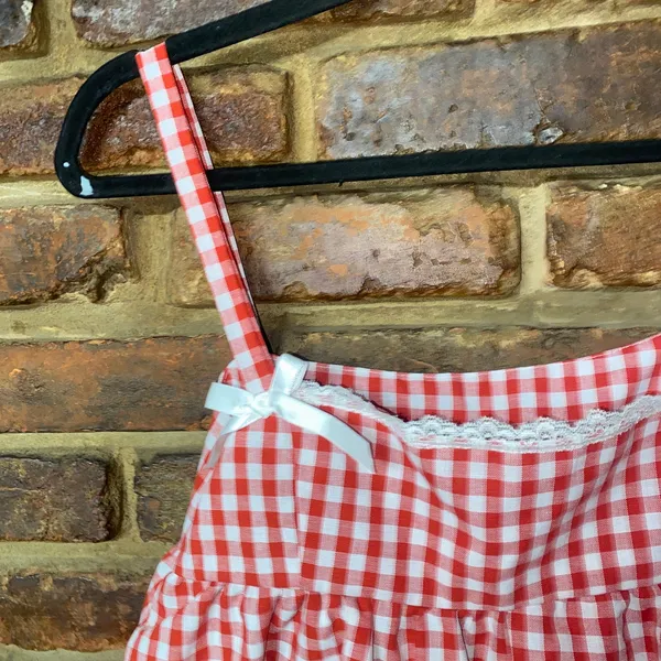 NWT Shein Mod Red Gingham Plaid Bow Lace Crop Tank Top Women's Size 2 XS - Image 3