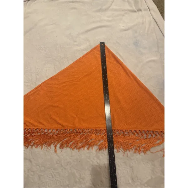 Unbranded Fringed Shawl Orange Wrap - Image 10