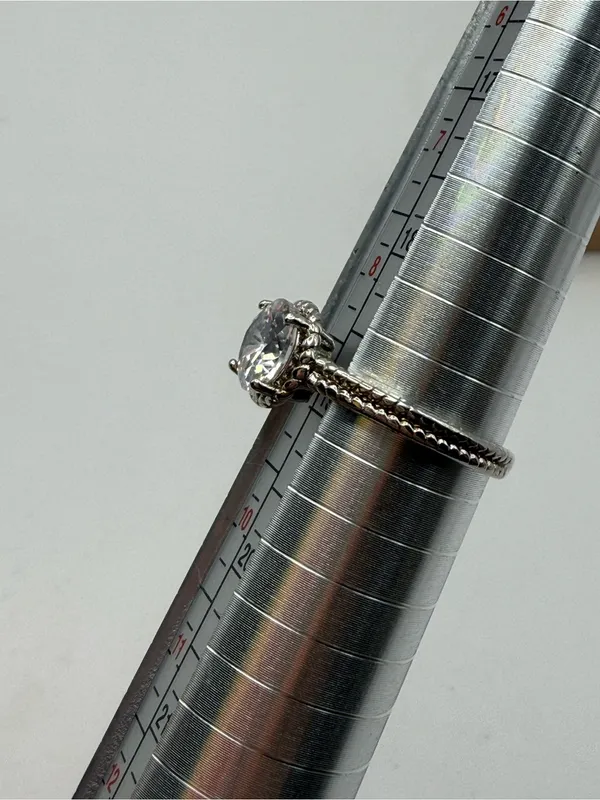 Round Clear Solitaire Ring Silver Tone Size 8.5-9 - Image 3