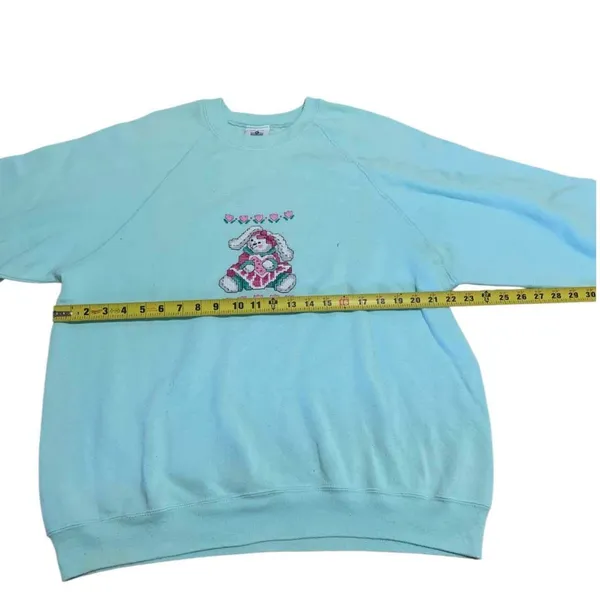 Vintage 90 Lee Sweatshirt XL USA Blue Bunny Easter Cottagecore Oversized Graphic - Image 6