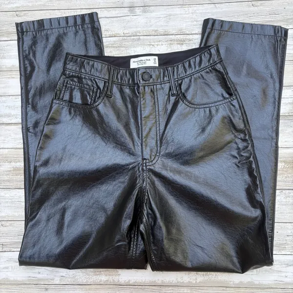 Abercrombie & Fitch 90s Straight Ultra High Rise Pants 28/6s Black Vegan Leather - Image 10