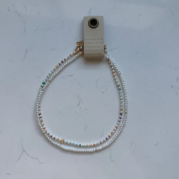 Anthropologie Pearl Beaded Bubble Letter Lowercase Monogram Necklaces, Set of 2 - S - NWT‎ - Image 2
