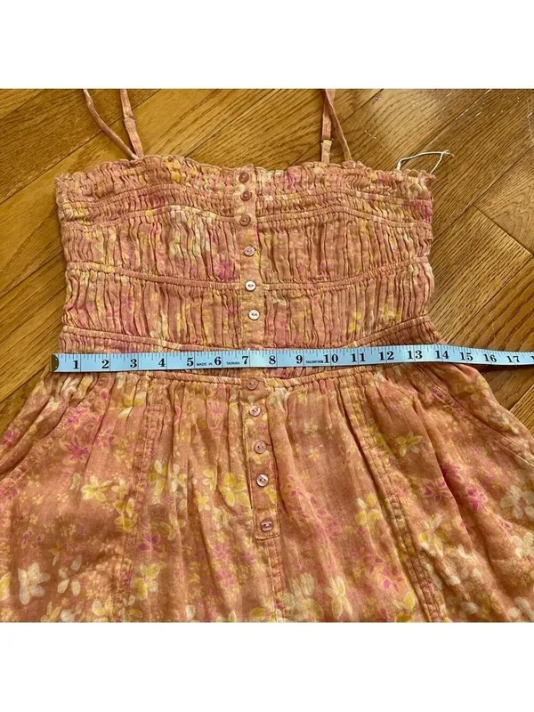 Free People FP One Sammi Shorts Romper 100% Cotton Floral print Orange boho Sz M - Image 7