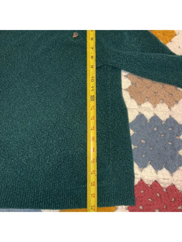 J.Crew Merino Wool Blend Women's XS Green Buttoned Mock Neck Sweater Cozy Casual - Image 7