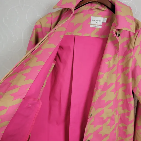 Isaac Mizrahi Target 20th Anniversary Womens Trench Coat XS Pink Tan Houndstooth - Image 5