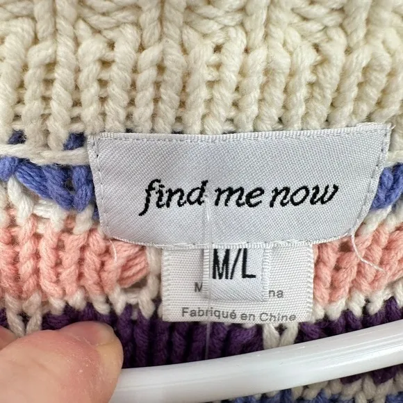 Find Me Now Colorful Striped Chunky Knit‎ Sweater V Neck Collared Cozy Fall Boxy - Image 3
