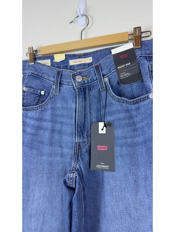 Levi’s Premium Baggy Dad Lightweight Linen Denim Jeans Heavy Check 25x30 NWT - Image 9