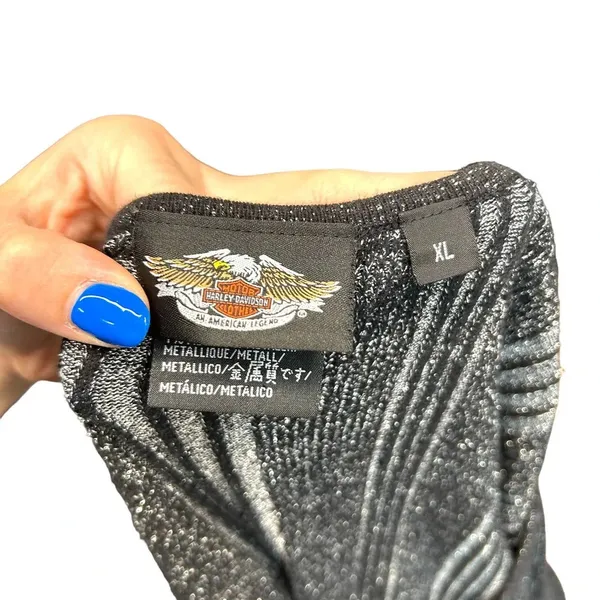 Harley Davidson Metallic Silver Black Ribbed‎ Knit Pullover Sweater Size XL - Image 7