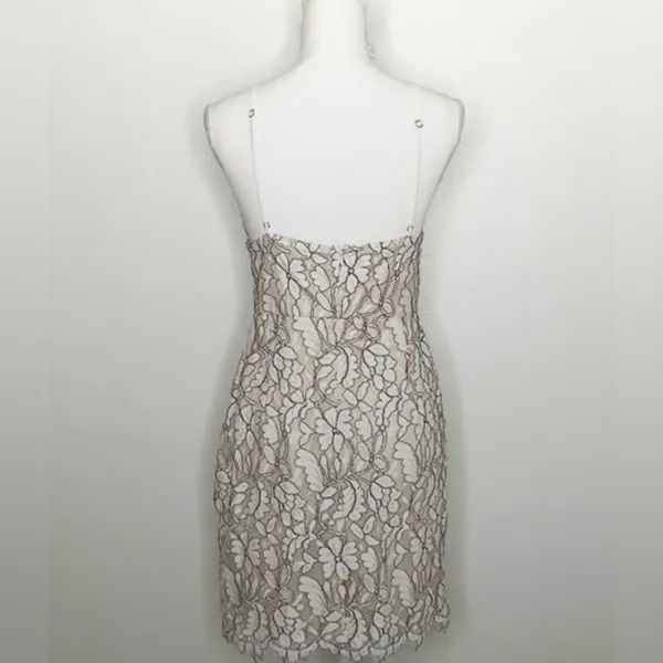 Lulus Delicate Darling Beige & Ivory Lace Bodycon Dress, Small - Image 3