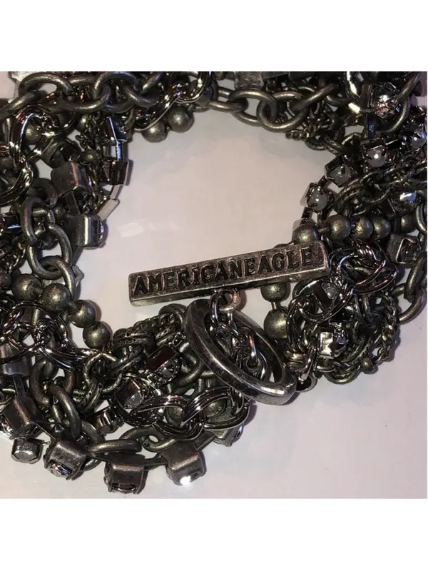American Eagle Aged Silver Tone Boho CZ Rhinestones Multi Strand Bracelet - Image 5