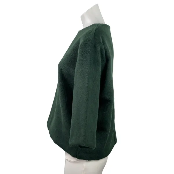 The Gray Women's Green Faux Fur Fleece Half Sleeve Crew Neck Sweater Top Size M - Image 2