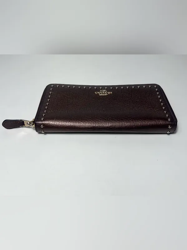 Coach Metallic Studded Pebbled Leather Accordion Zip Around Continental Wallet - Image 6