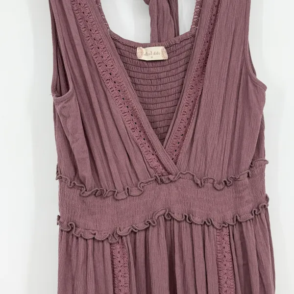 Altar'd State Boho Gauze Maxi Dress Empire Waist Lagenlook Mauve Flowy Medium‎ - Image 3