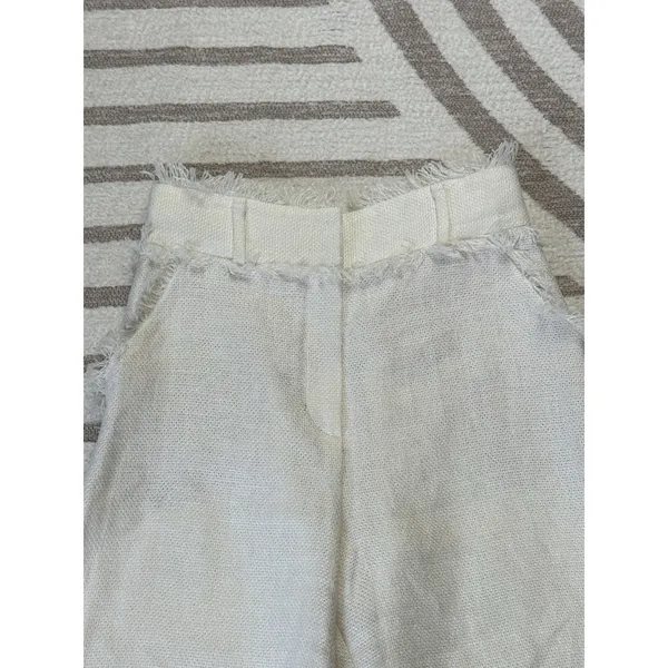 Uterqüe Women Off White Wide Leg Crop Pants Textured Raw Hem Fringe High Waist S - Image 5