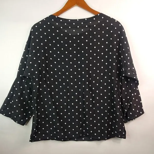 Loft M Cotton Silk Blend Long Sleeved Polka Dot Workwear Top in Black White - Image 2