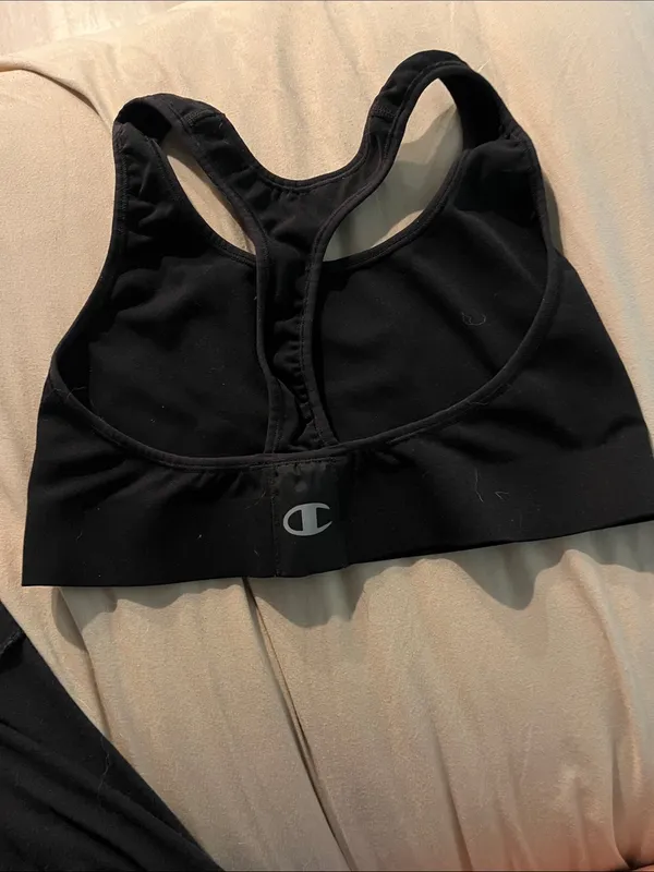 Champion Black Racerback Sports Bra with Small Logo - Image 2