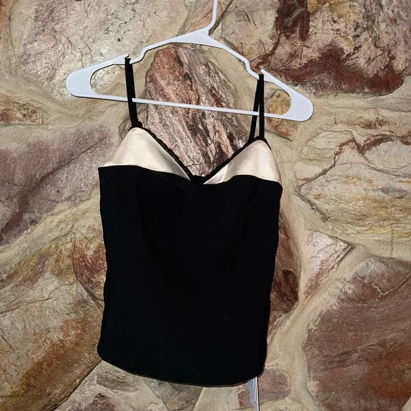 Commense Contrast Binding Lace Trim Cami Top size Small Black - Image 3