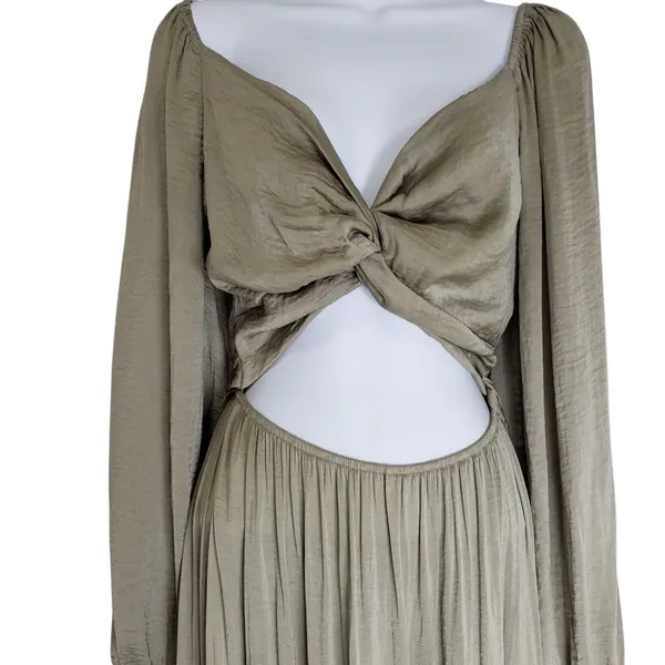 Anthropologie Mable Twist Cutout Tiered Maxi Dress Medium Green Puff Sleeve - Image 3
