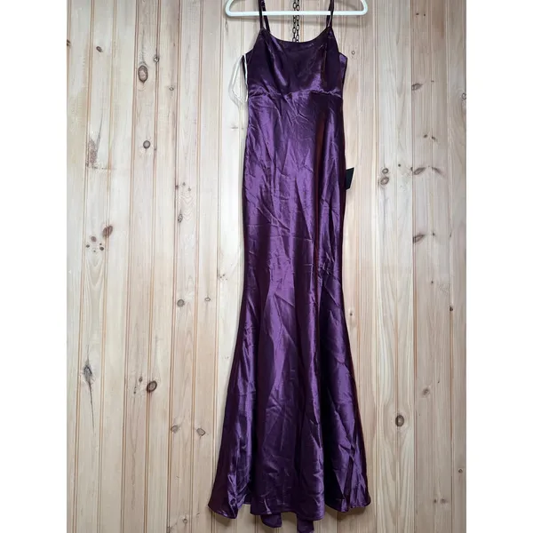 NWT Lulus Make You Shine Dark Purple Satin Mermaid Maxi Dress Holiday Gala Sz XS - Image 2