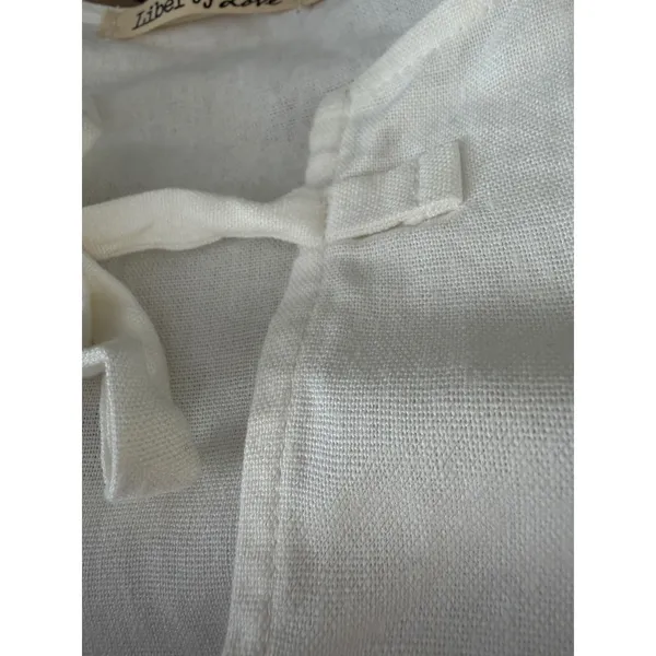 Liberty Love White Linen‎ Blend Tie Front Puff Sleeve Peplum Top XS - Image 5