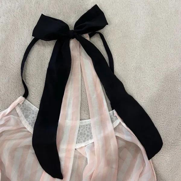 PINK - Victoria's Secret Women’s L Pink White Stripe Halter Chemise - Image 5